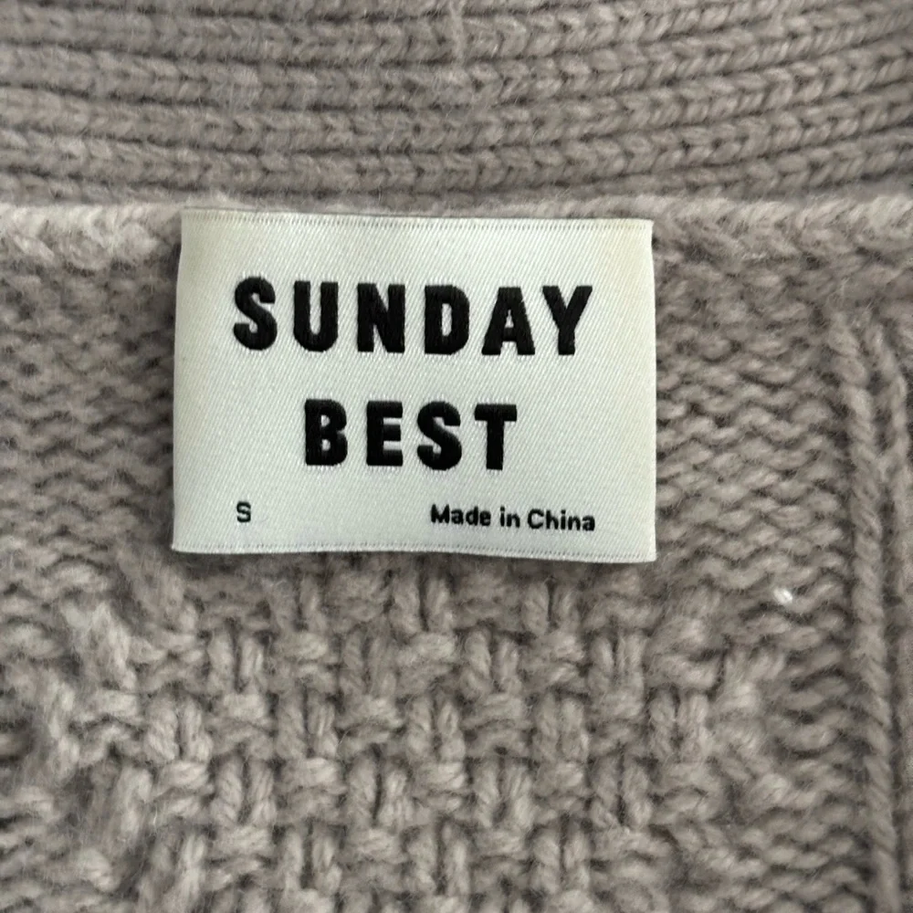 Sunday Best Taupe Cable Knit Cardigan Wool Blend Sz. Small Grandpa Grandma Luxe - Picture 2 of 11